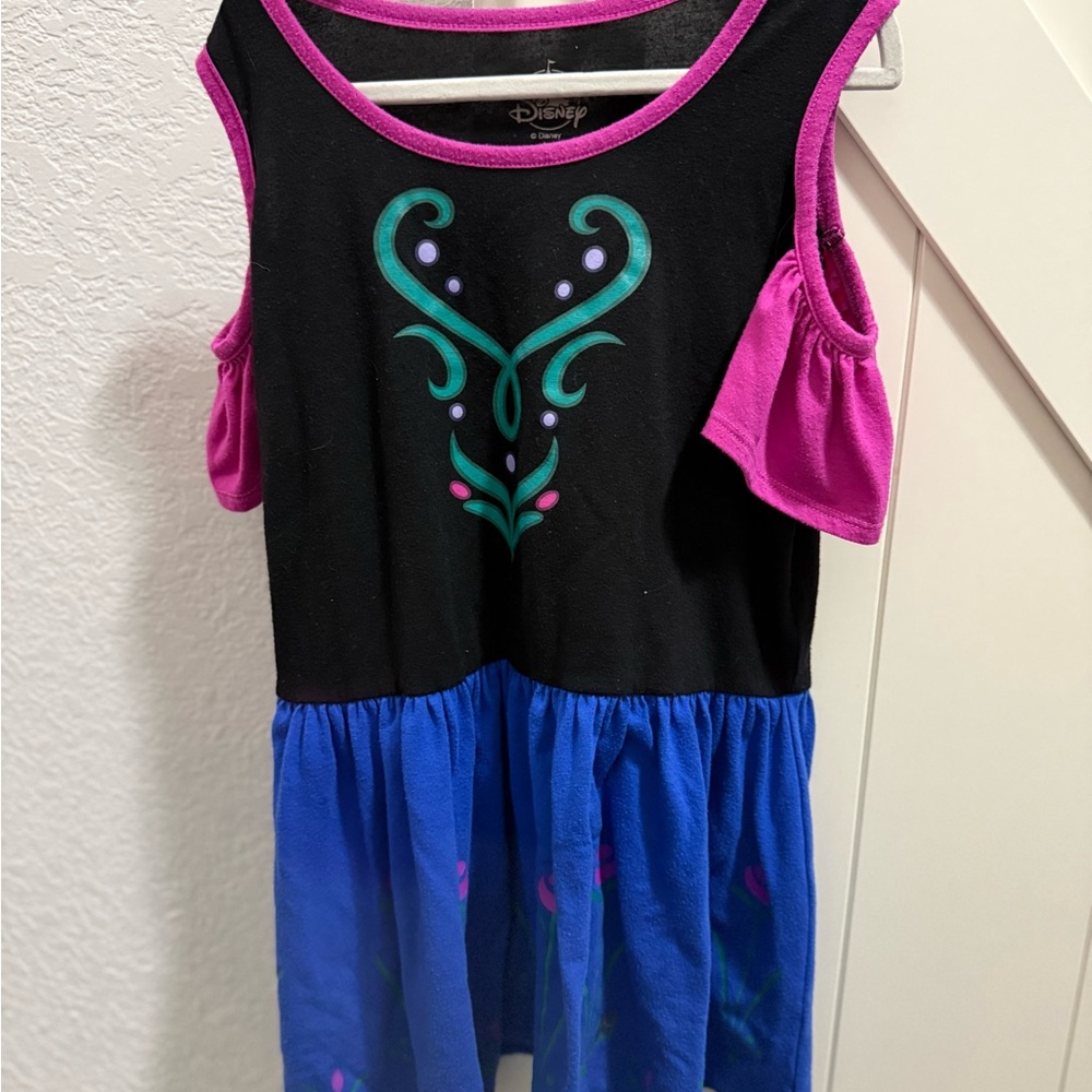 Disney Frozen Anna Black and Pink dress with Blue and Green Design